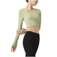 thumbnail image 5 of aidice Yoga Tops for Women Athletic Round Neck Long Sleeve Slim Fitting Backless Cropped Workout Tops, 5 of 5