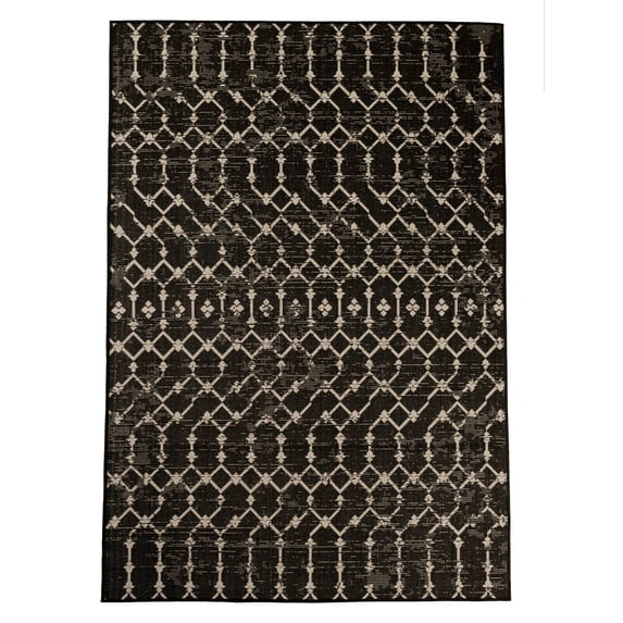 Furnish My Place Outdoor Collection Geometric Area Rug - 5 ft. 3 in. x 7 ft. 6 in. Black, Bohemian Rug for Living Room, Garden, Water Proof Carpet