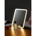 thumbnail image 3 of OMIRO 10" x 7" Lighted Travel Makeup Mirror with Foldable Stand, Portable Desk Vanity Mirror with Hanging Hole for Shaving, White, 3 of 7