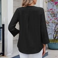 thumbnail image 4 of Olyvenn Women's Dressy Casual Tops 3/4 Sleeve V Neck Buttons Hollow Out Embroidered Blouses Fashion Loose Textured Shirts Black 20-22, 4 of 9