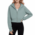 thumbnail image 2 of Bibifish Womens Hoodie Cropped Fit Full Zip Up Hoodie Jacket Soft Knit Relaxed Sleeve Casual Daily Wear Modern Chic Hoodie Jacket With Pocket, 2 of 4