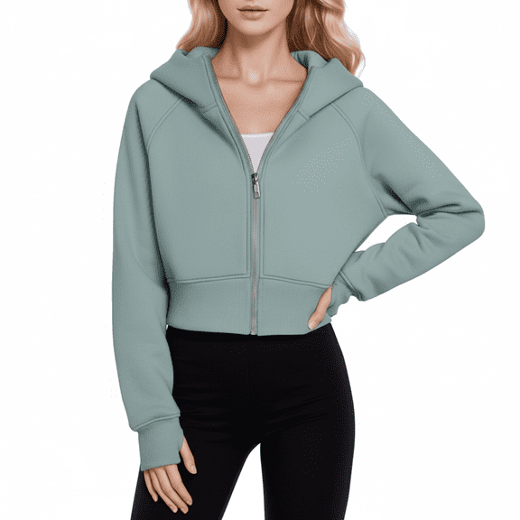 Women's Hoodie Green Zip Up Cropped Hoodie Womens Long Sleeve Casual Pullover Sweatshirts for Women Hoodies Cute L