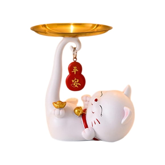 Mesa de centro Estatua Bandeja de tocador Escultura de animales Artesanía Artesanía Dulce Bandeja de joyería Estatuillas de gato Adornos para sala de , Blanco Sunnimix Estatua de mesa