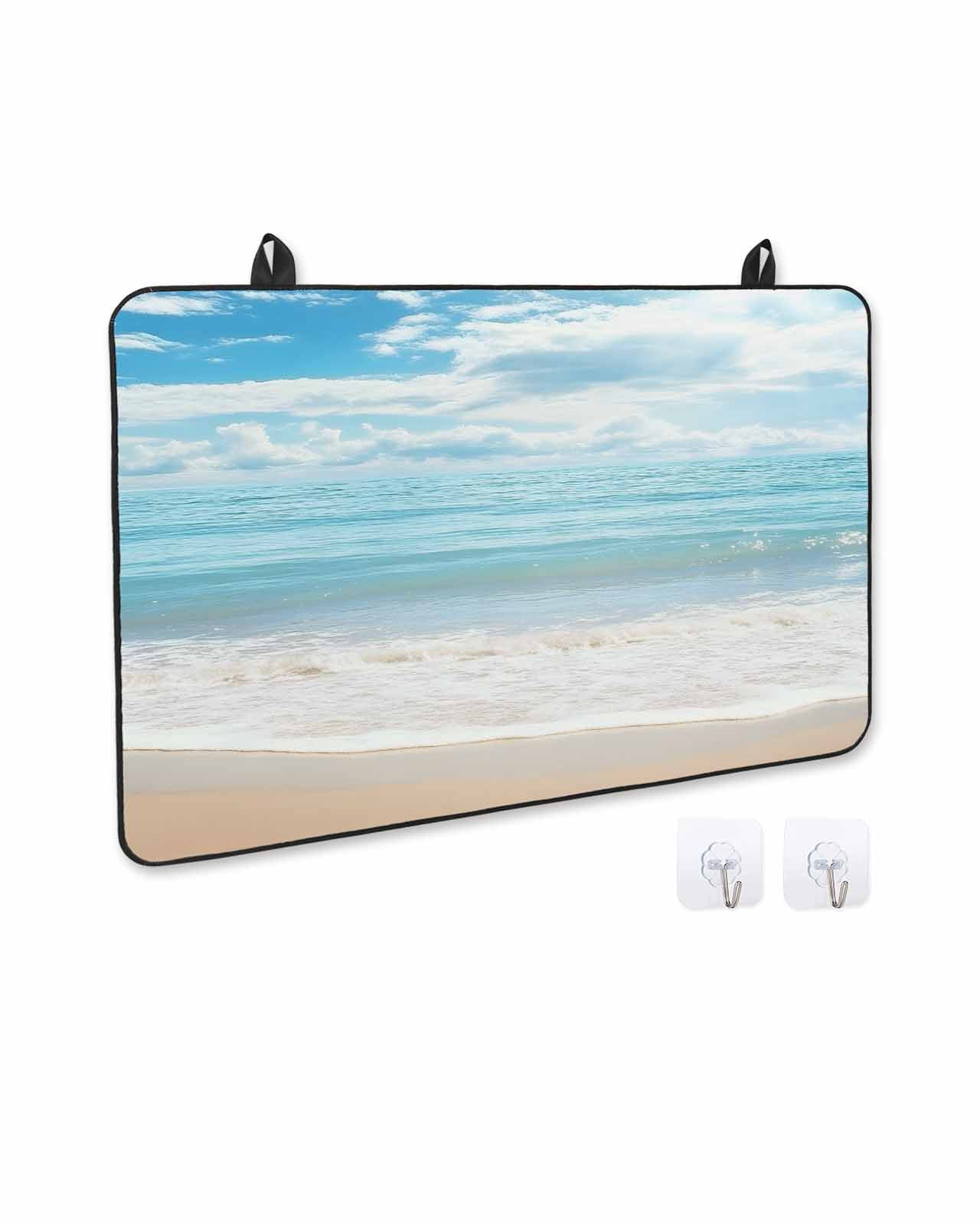 nqOlkjepod Large Induction Cooktop Protector Mat 24"x21", Summer Beach Stove Top Covers for Electric Stove, Ocean Waves Coastal Blue Decorative Stove Burner Cover Mats, Glass Top Stove Cover