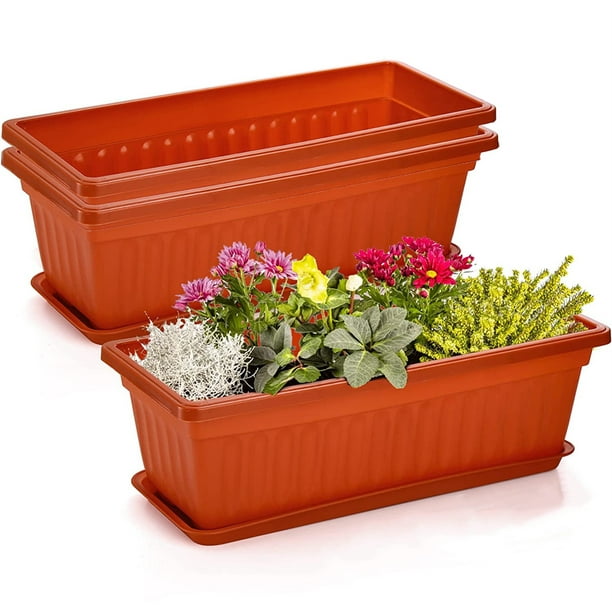 NOGIS 3 PCS 17 Inch Plastic Flower Window Planter Box, Rectangular