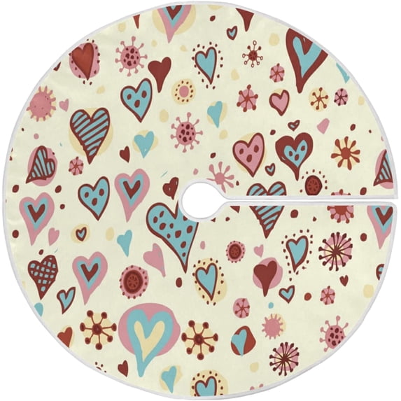 FMSHPON Valentine's Day Cute Love HeartFlower Xmas Christmas Tree Skirt Stand Mat for Holiday Party Decoration Indoor Outdoor 36 inches