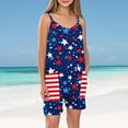thumbnail image 4 of MKOSPLRT Independence Day Jumpsuit Shorts for Girl USA Flag Spaghetti Strap Overalls V Neck Casual Stars Striped Rompers with Pocket, 4 of 8