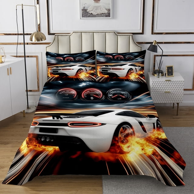 Erosebridal Teens Racing Car Coverlet Set King,Extreme Sports Bedding Set,Fast Car Decor,Ultra Soft,3 Pieces