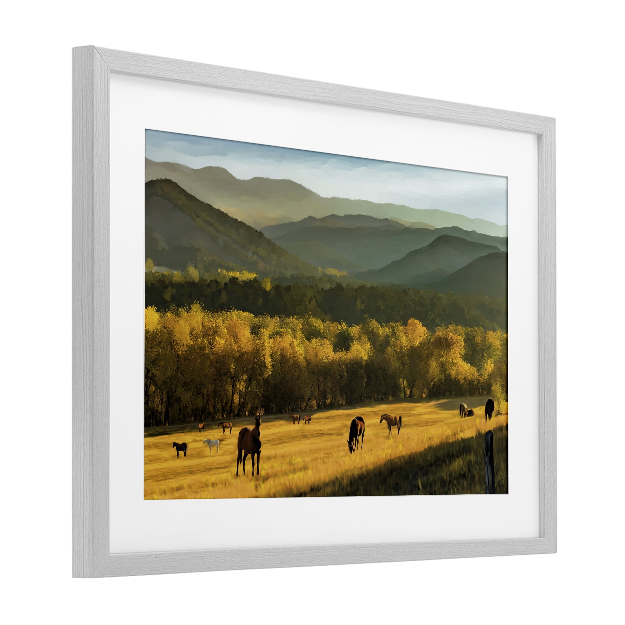 Stupell Industries Grazing Horses in Valley Gray Framed Print Under Glass, design by Renel Peters