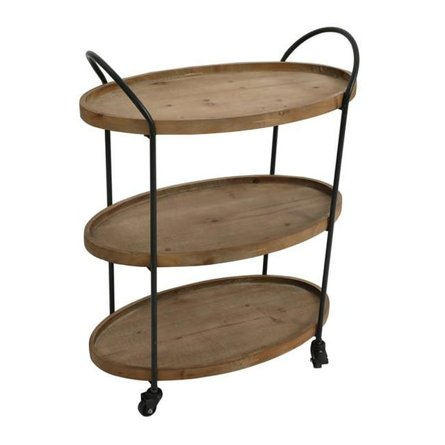 The Urban Port UPT-250424 Kitchen Cart with 3 Tier Storage & Metal Frame, Brown & Black