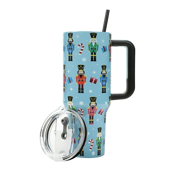 Nutcrackers Vacuum Insulated 40 Oz. Stainless Steel Tumbler with Reusable Straw & Leak-Proof Lid Easy Carry Handle for Travel or Home