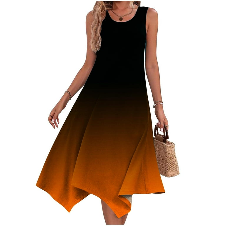 Blmnix Casual Valentine Dresses for Women Beach Long Tank Under Dress  Orange Sleeveless Crew Neck Drop Waist Dress Women,XL - Walmart.com