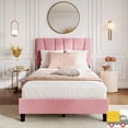 thumbnail image 3 of Upholstered Bed Frame with Adjustable Headboard, Linen or Velvet Platform Bed, Wooden Slat Support, Noise-Free Design, No Box Spring Needed, Easy Assembly, Twin, Pink, 3 of 6