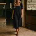 thumbnail image 4 of Guieoi Womens Dresses Plus Size Square-Neck Short-Sleeve Solid-Color Dress with Pockets Black XXL, 4 of 9