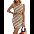 thumbnail image 1 of Vestido Ajustado de Verano para Mujer, de Crochet, con un Solo Hombro, para Playa, con Falda A la Cadera, de Tejida para Vacaciones Caqui S, 1 of 10