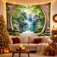 thumbnail image 3 of Centered Waterfall in an Ornate Moon Gate, Peaceful Fantasy for Meditation Enthusiasts, Bamboo Forest Decor, Housewarming Gift, Tapestry Wall Hanging for Studio and Bedroom, 3 of 7