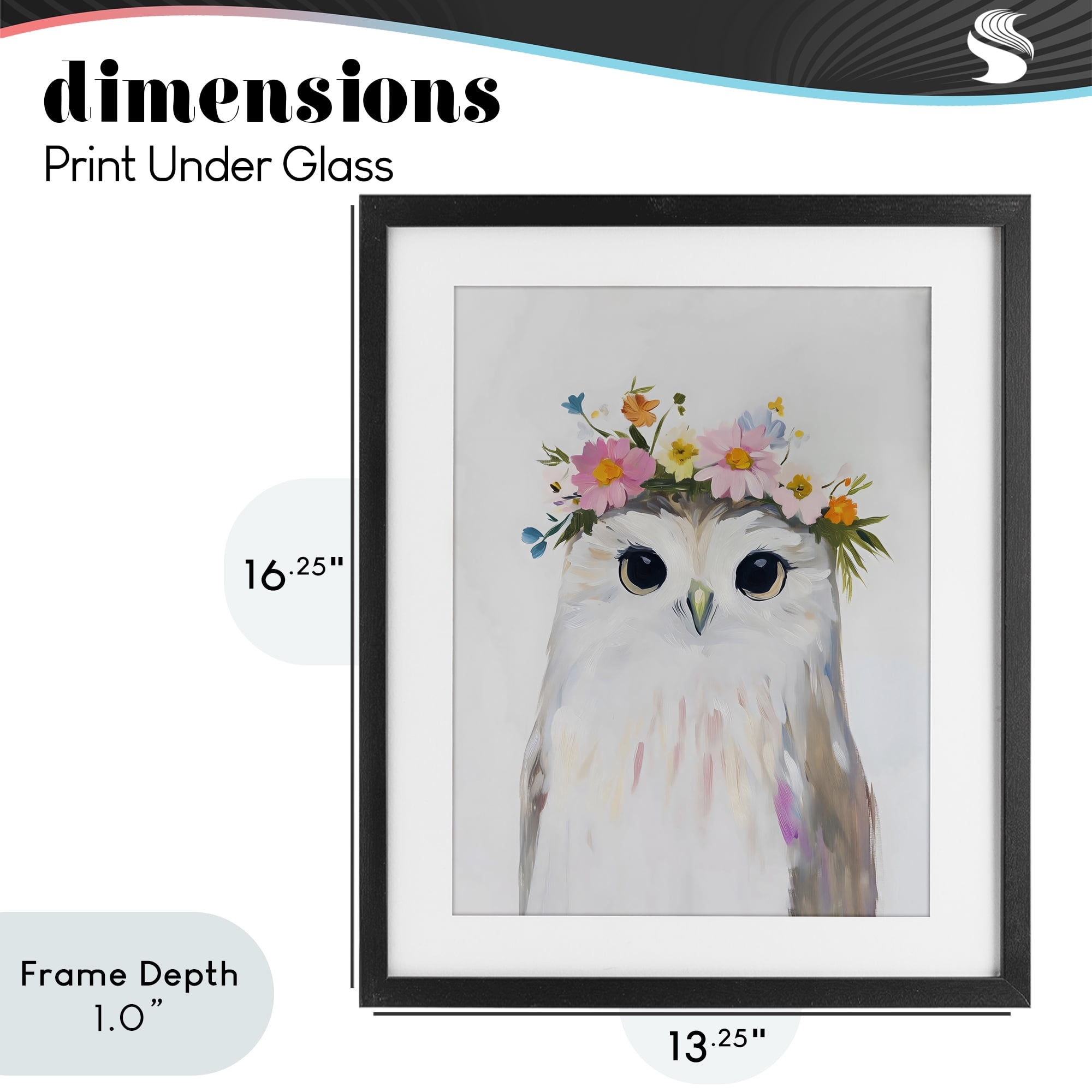 Stupell Industries Flower Crown Owl Black Framed Print Under Glass, design by The Prints Vibe