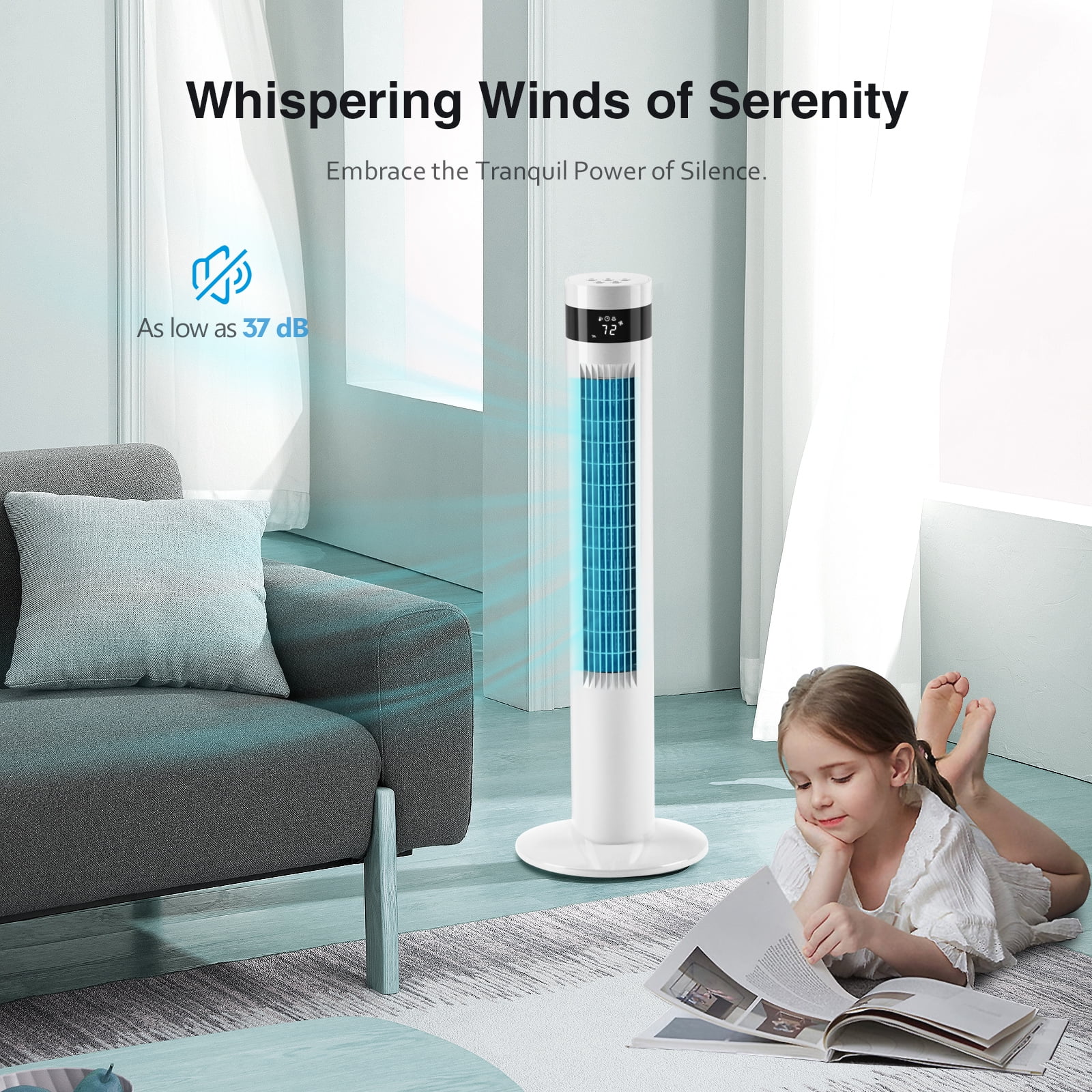 WAA 3-Speed Oscillating Tower Fan with Timer and Remote