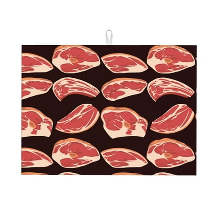 

Dish Drying Mats for Kitchen Counter - steak print B 18x24in Dish Drying Pad Coffee Mat with Hanging Loop Super Absorbent Kitchen Counter Mat Coffee Bar Accessories