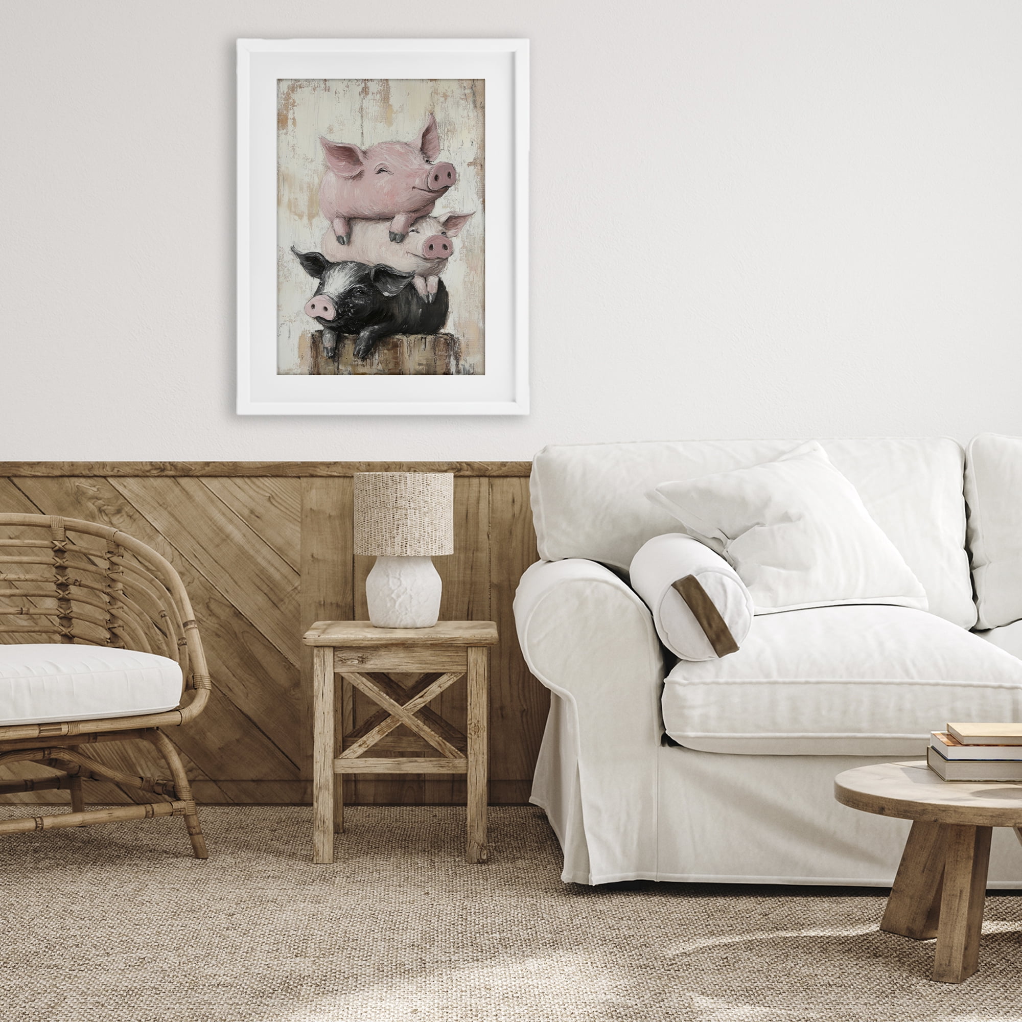 Stupell Industries Pig & Piglet Pile White Framed Print Under Glass, design by Tina LeCour