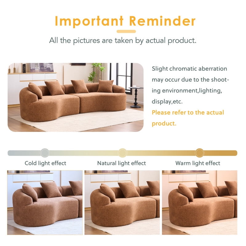 Curved Sectional Sofa with 4 Throw Pillows, Modern Luxury Chenille 4-Seater Cloud Couch with Deep Seat for Living Room, No Assembly Needed