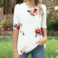 thumbnail image 6 of Summer Tshirts for Women Half Sleeve Floral Graphic Printed Tunic Tops Loose Fit Crew Neck Pleated Base Casual Tees (M, White), 6 of 7