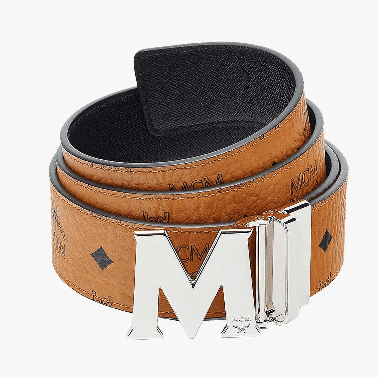 MCM M Reversible Belt Visetos Cognac/Red in Coated Canvas/Leather with  Silver-tone - US