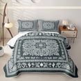 thumbnail image 2 of jejeloiu Moody Vintage Floral Bed Spread Queen For Men Women,Boho Print Queen Coverlet Set,Teal White,3pcs, 2 of 7