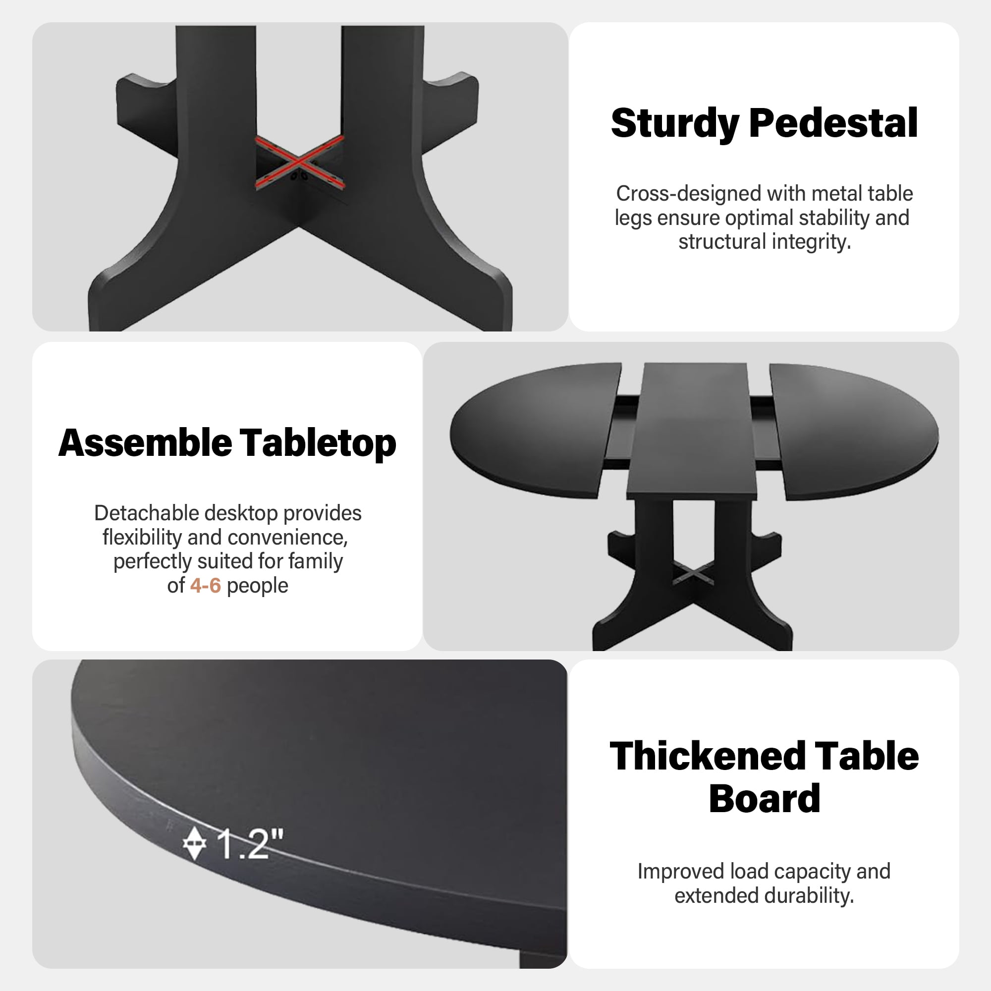 Aukfa Extendable Dining Room Table for 4-6,Oval Table Top with Removable Leaf for Kitchen Dining Living Room,Black