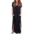 thumbnail image 3 of Sonducket Vestido de mujer con cuello en V Abertura Vestido largo Chica Ropa de manga corta Vestidos negro L, 3 of 4