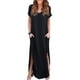 thumbnail image 3 of Sonducket Vestido de mujer con cuello en V Abertura Vestido largo Chica Ropa de manga corta Vestidos negro L, 3 of 4
