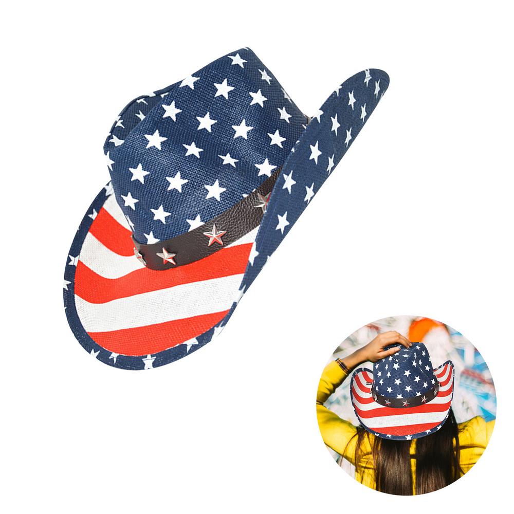 Famure Patriotic Hats Classic American Flag Cowboy Hat Adjustable