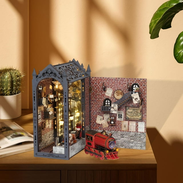 Kit de rincón de lectura DIY con luz, único, decorativo, decoración de estantería, rompecabezas de madera 3D para coleccionistas, regalo ideal para