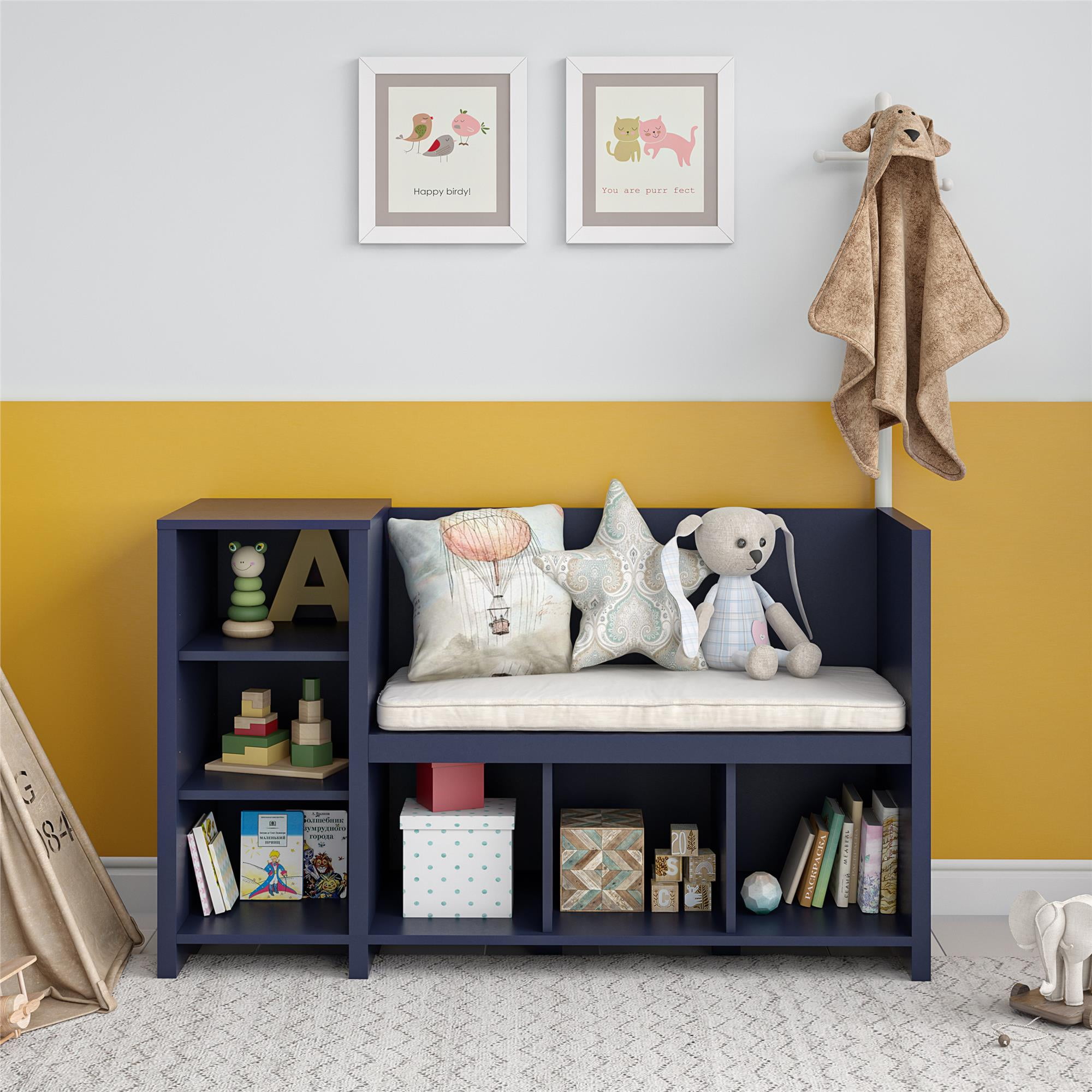 Ameriwood Home Charli Storage Bench and Coat Rack, Navy