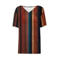 thumbnail image 6 of Summer Tops for Women V Neck Striped T Shirts Colorblock Trendy Casual Short Sleeve Base Graphic Tees Plus Size (XL, Brown), 6 of 7