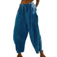 thumbnail image 2 of Delayuji Women's Striped Loose Straight Pant Elastic Waist Pleated Breathable Casual Beach Pants with Pocket Spring Summer Outfit, 2 of 4