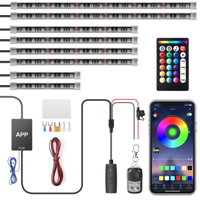 Kit de iluminación LED para motocicleta, 8 unidades, con control de aplicaciones