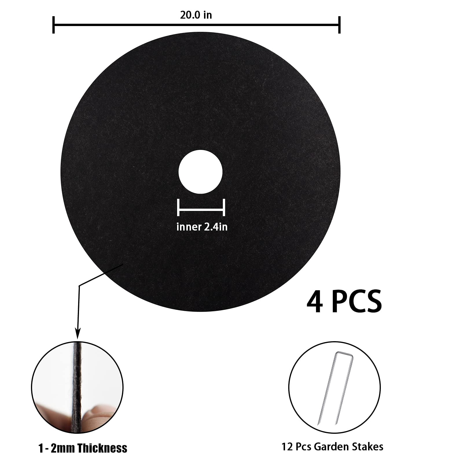 Tree Mulch Ring Weed Control, Non-Woven Degradable Tree Protector Weed Barrier Mat Landscape Fabric with Stakes