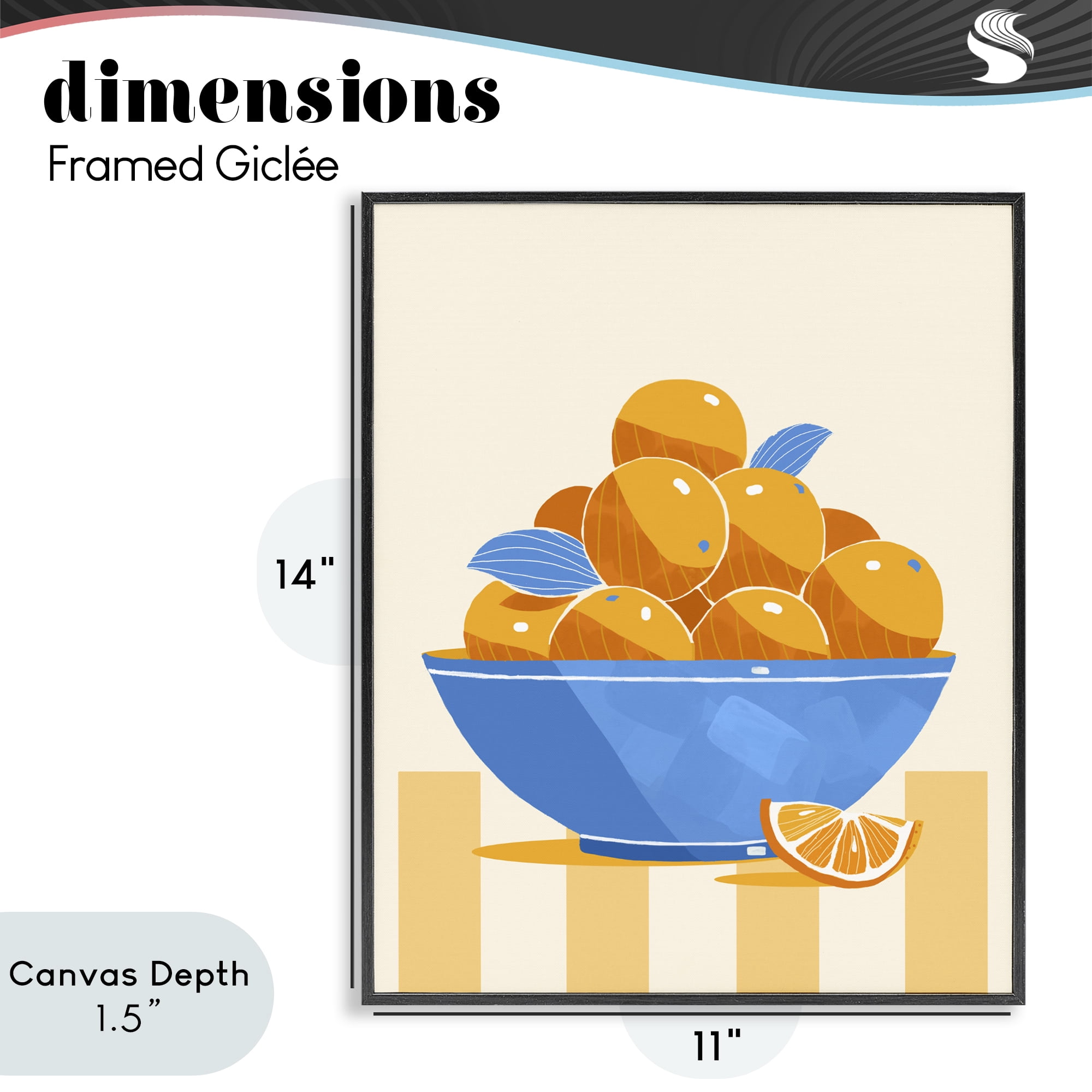 Stupell Industries Orange Citrus Bowl Striped Black Framed Giclee Art, design by Lucca Sheppard
