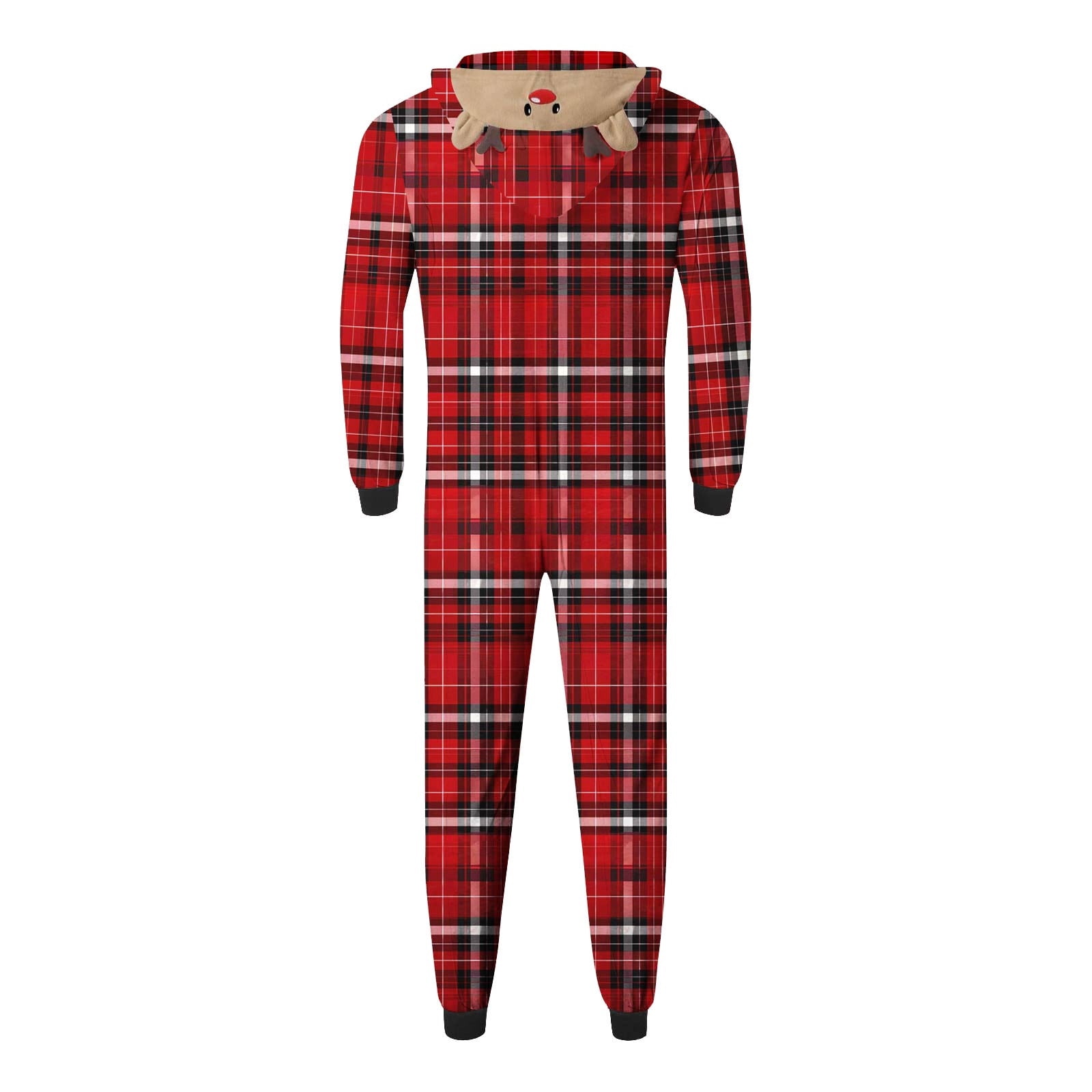 WREESH 2025 Mens Plaid Hooded Onesie Christmas Family Matching Pajamas Cozy Fleece Loungewear Long Sleeve Holiday Sleepwear Set