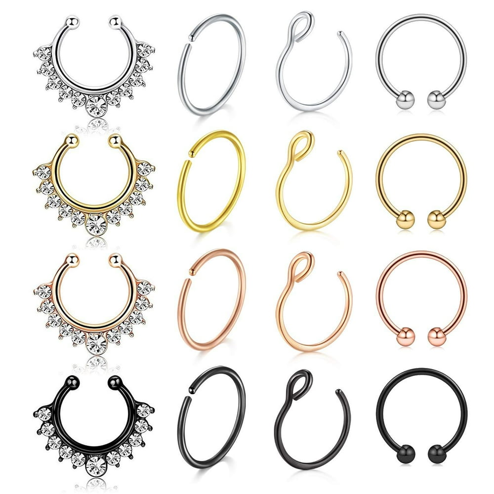 vcmart vcmart Fake Nose Rings Hoop 1216pcs Stainless Steel Faux Fake Lip Ear Nose Septum Ring