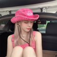 thumbnail image 4 of Sombrero de pescador japonés con bordado de rosa blanca y rosa para niños, parasol de verano, sombrero para acampar al aire libre, sombrero para senderismo, 4 of 6