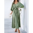 thumbnail image 6 of Women'S Satin Batwing Sleeve Cocktail Evening A Line Long Dress V Neck Ruched Loose Maxi Dress Green M, 6 of 9