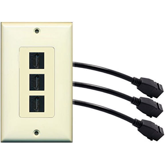 RiteAV (1 Gang Decorative 3 HDMI Black Wall Plate w/Pigtail Extension Cable Light Almond