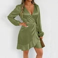 thumbnail image 2 of SwiftWear Women's Satin Silky V-Neck Long Sleeve Wrap Dress with Ruffled Hem & Tie Waist - Casual Dresses S-2XL | Comfortable Party Wear, 2 of 7