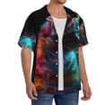 thumbnail image 2 of Xecao Neon Spectrum Cat Portrait Pattern Men's Short-Sleeve Cuban Collar Button-Down Shirt with Chest Pocket Lightweight Tropical Vacation Shirt-Large, 2 of 5