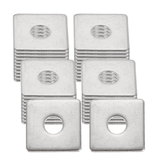 Uxcell 40 Pcs Arandela Plana Cuadrada, 4MM ID x 14MM OD x 1MM de Grosor Arandela de Espaciador de Acero Inoxidable 304 para Tornillos, Talleres de Reparación de Baños, Construcción, Plateado
