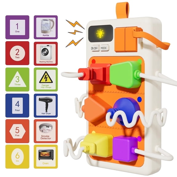 ANTIC DUCK Montessori Busy Board for Toddlers, Power Strip Toy with Light and Switches, Fine Motor Skills Sensory Toys for 1 2 3 Year Old Boys Girls, Electrical Safety Learning Activity Toy