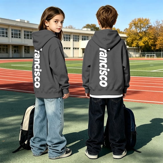 CUSTG Girl Sweatshirts Vertical Letter Print Hoodie Unisex Boys Girls Long Sleeve Hooded Sweatshirt Pullover Outdoor Activities Sweatshirts