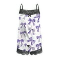 thumbnail image 5 of Dianli 2PC Women Lace Sling Sleeveless Tank And Shorts Pajama Set Spliced Lightweight Breathable Romantic Sleepwear Soft Comfortable Home Lounge Set, 5 of 5
